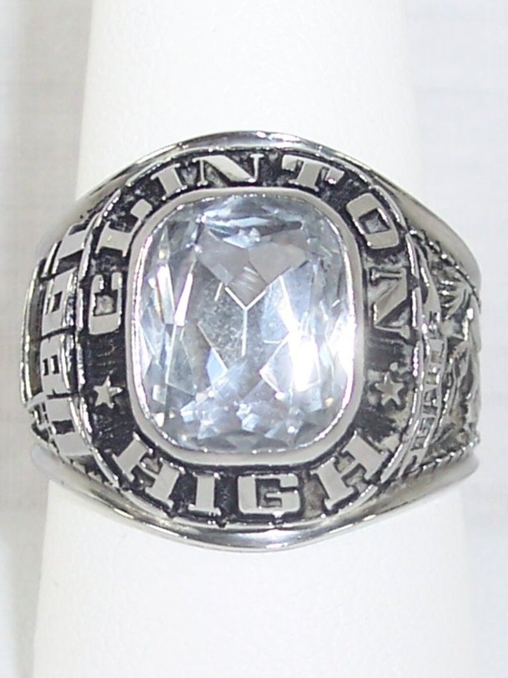 Vintage High School Class Ring Men's Clinton High 1980 Clear Stone Stainless